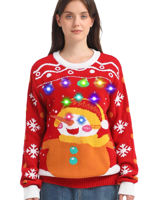 Load image into Gallery viewer, MGparty Women's Ugly Christmas Sweater Light Up Pullover Red Size M
