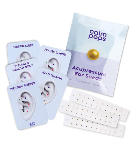CalmPops Acupressure Ear Seeds Kit 24K Gold Plated 60 Units Immune Digestive