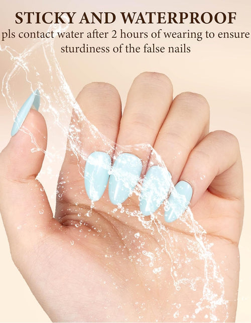 Load image into Gallery viewer, KBS Designer Handmade Press On Nails Blue Short French Tip Almond 16 Sizes Kit
