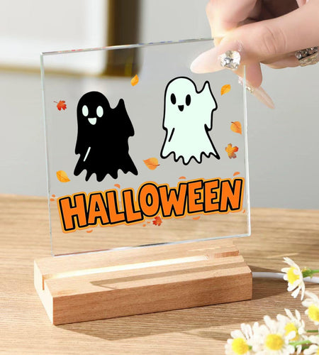 YouerCrystal Halloween Sign Colorful Glass Ghost Decor 3.94 Inch