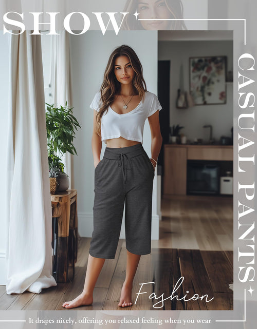 Load image into Gallery viewer, Neer Women's Capri Yoga Pants Wide Leg Drawstring Pockets Black Gray Small
