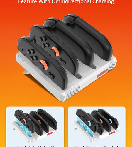 Eastfine Retro Style Nintendo Switch 2 Joy-Con Charger Station LED White Red