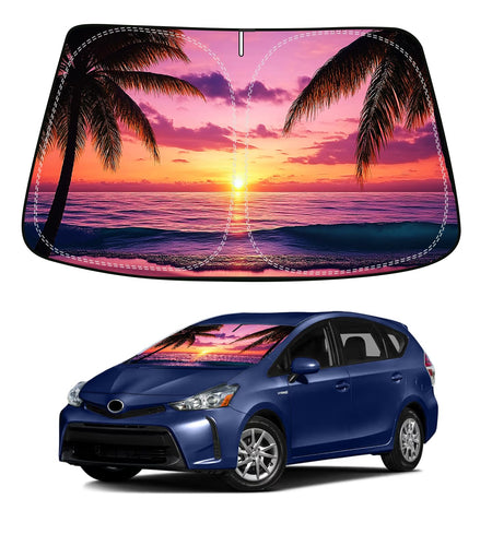 Sunset Beach Windshield Sun Shade for Toyota Prius Hatchback 2016-22 Foldable