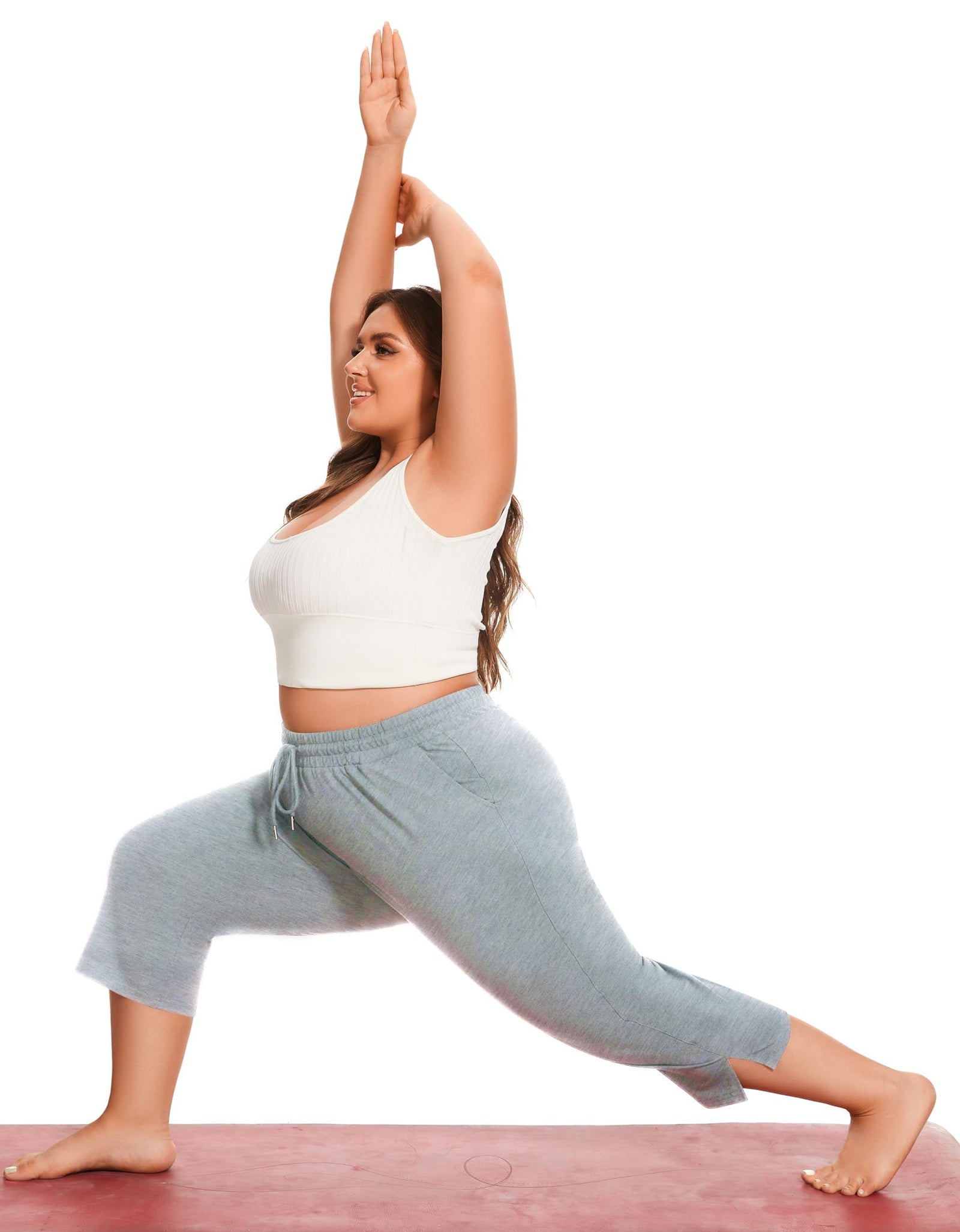 Gyrans Plus Size Wide Leg Yoga Capris Pants with Pockets Light Gray Size 3X
