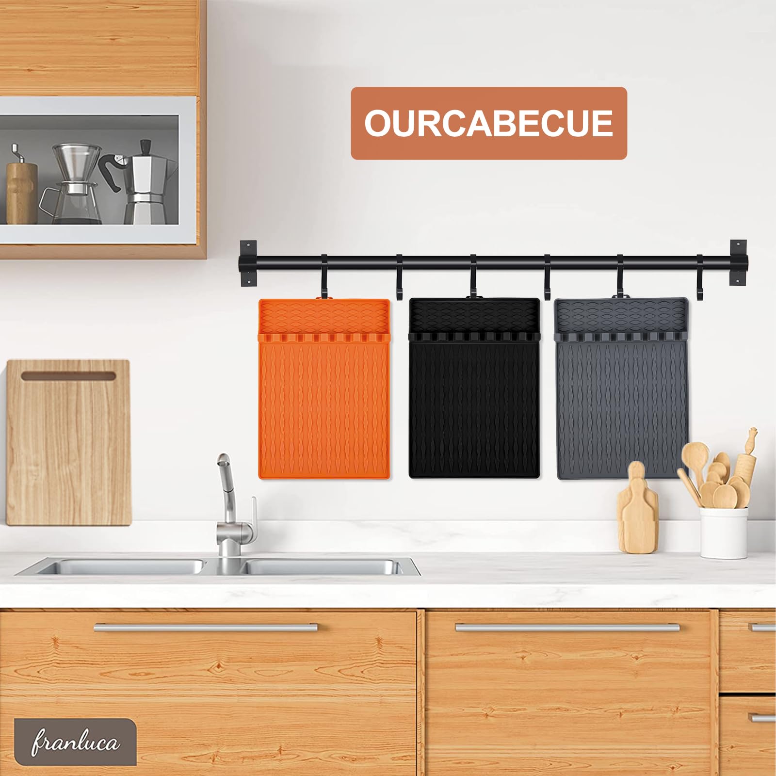 OURCABECUE Silicone Griddle Tools Mat Blackstone Gray 2PCS BBQ Utensils Holder