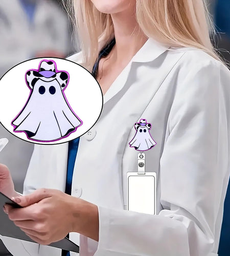 CHAONENG Funny Purple Ghost Nurse Badge Reel Retractable Clip Acrylic ID Holder