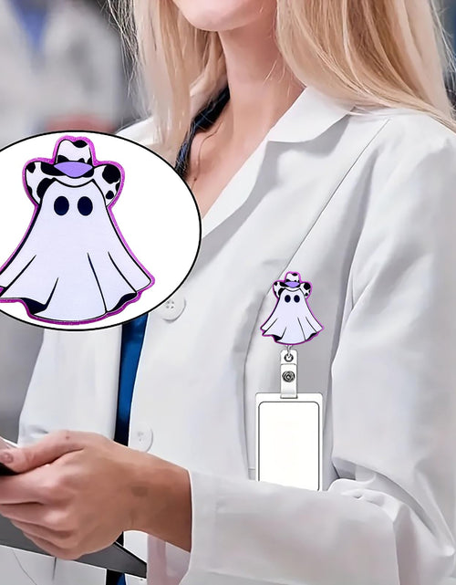 Load image into Gallery viewer, CHAONENG Funny Purple Ghost Nurse Badge Reel Retractable Clip Acrylic ID Holder
