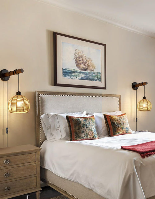 Load image into Gallery viewer, SGLfarmty Boho Rattan Plug-in Wall Sconces Set of 2 Rustic Hemp Rope
