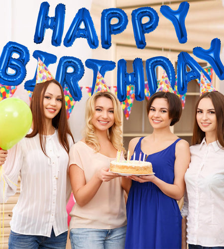 PIGETALE 16in Royal Blue Happy Birthday Balloon Banner 13pcs Aluminum