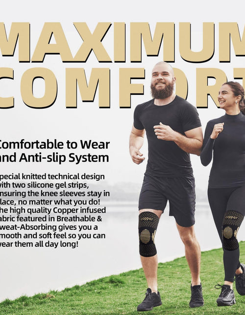 Load image into Gallery viewer, Lusenone Copper Knee Brace Compression Sleeve 2 Pack Black Size L

