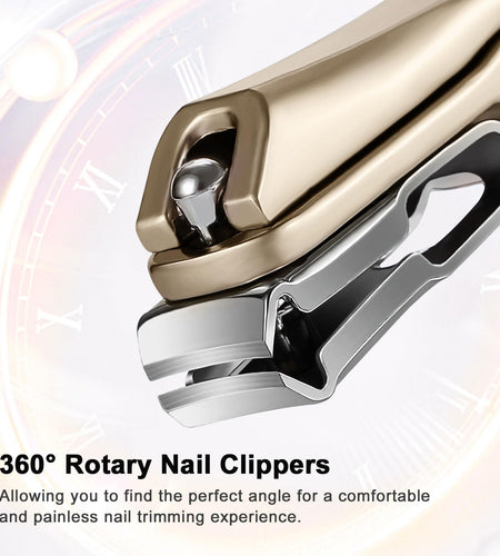 ILLFER Toe Nail Clippers 360° Rotating Long Handle Gold Stainless Steel