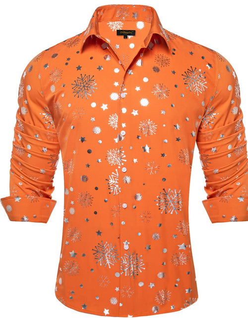 Load image into Gallery viewer, DiBanGu Mens Christmas Long Sleeve Button Down Shirt Orange Silver Size XX-Large
