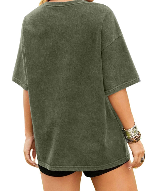 Load image into Gallery viewer, Remidoo Womens Oversized T Shirt Acid Wash Vintage Loose Fit Tee Army Green XL
