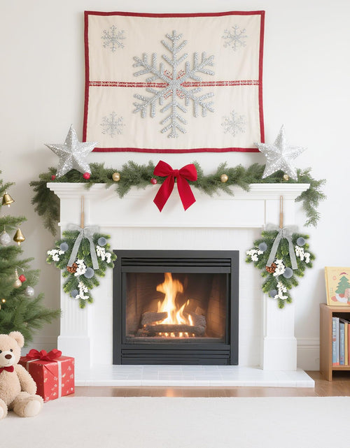 Load image into Gallery viewer, Super Holiday Christmas 2PCS Artificial Green Plant Wreaths Grey Velvet Bow
