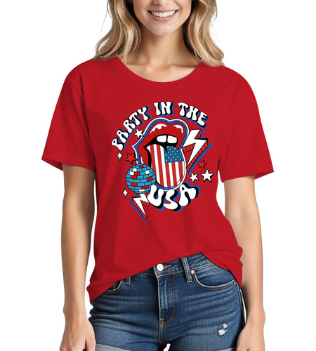 Solatria 4th of July Shirts Women USA Flag Cotton Crew Neck Red XL