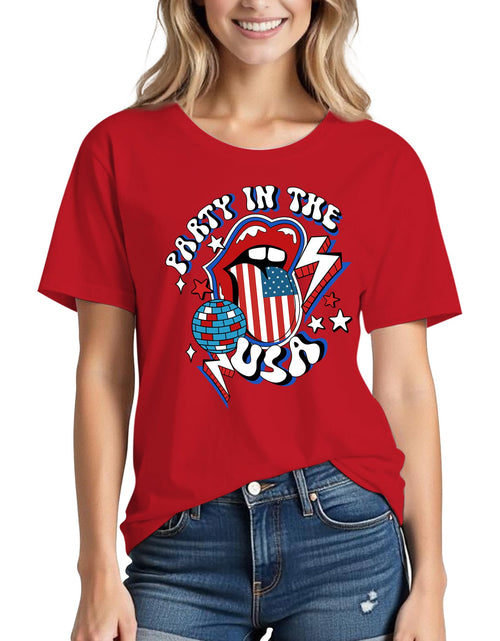Load image into Gallery viewer, Solatria 4th of July Shirts Women USA Flag Cotton Crew Neck Red XL
