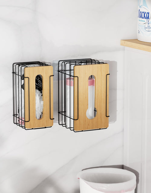 Load image into Gallery viewer, Stylstoreazy 2 Pack Wall Mount Grocery Bag Holder Bamboo Top Black Large
