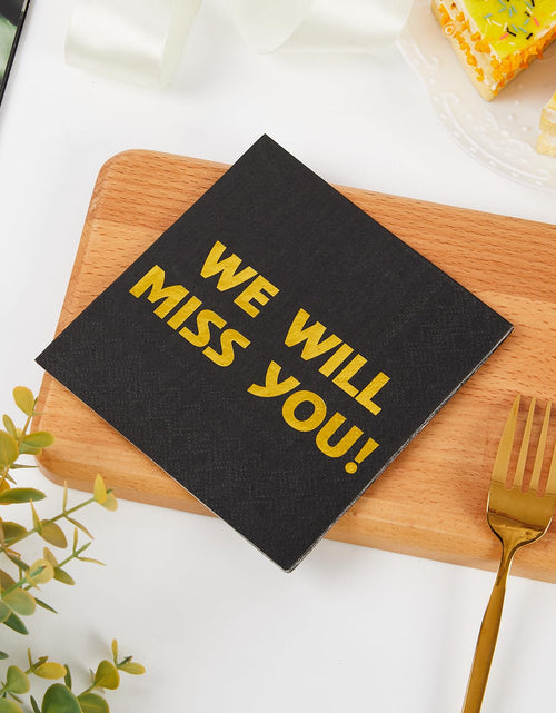 Load image into Gallery viewer, Sllyfo Retirement Party Napkins 5x5in 50PK Black Gold Farewell Decor
