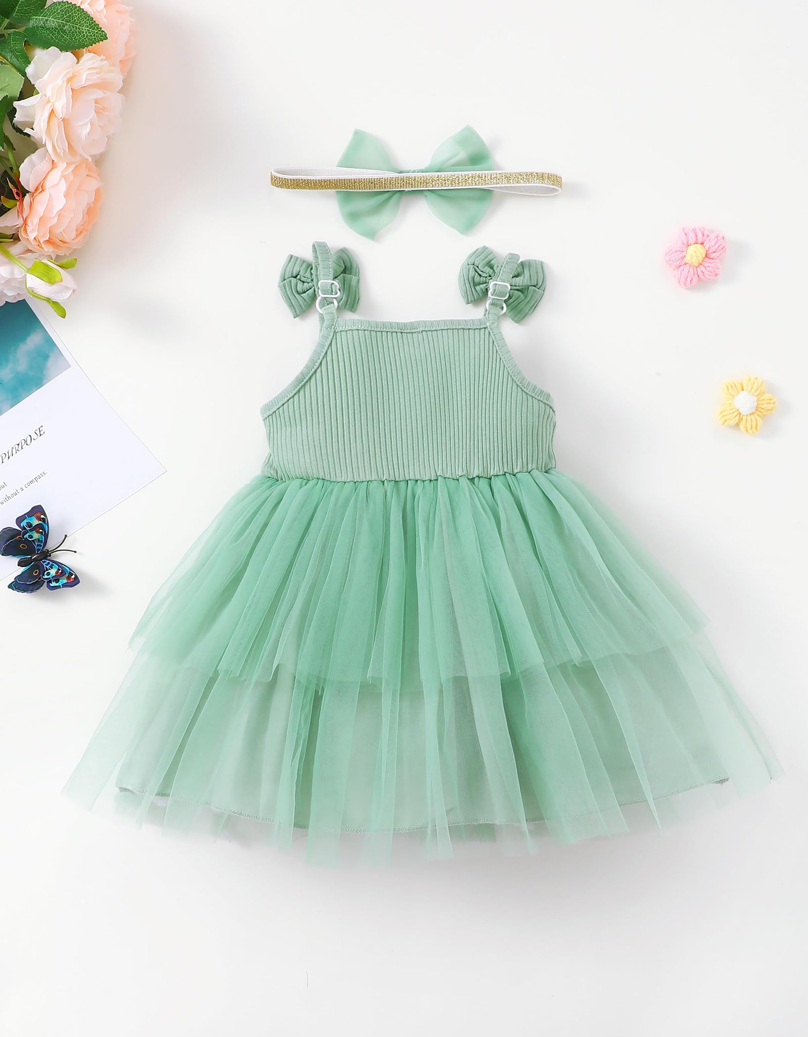 Renotemy Girl Flower Dress White Sleeveless Tutu Sundress Size 3-4T