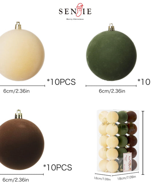 Load image into Gallery viewer, Senjie 30pcs Velvet Christmas Balls Ornaments 2.36in Brown Green Khaki
