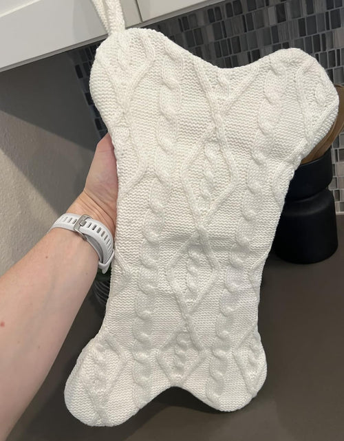Load image into Gallery viewer, Mayler Yee Dog Christmas Stocking White Knit Bone Shape 16.7x9.6 Inch
