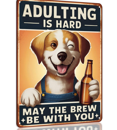 Opix Design Funny Metal Bar Sign Dog Beer Humorous Wall Decor 8.3x11in