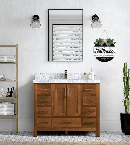 CHDITB Summer Bathroom Wooden Sign Tropical Palm Tree 11.4x11.4 in Portrait