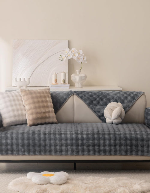 Load image into Gallery viewer, Aucrovee Plush Velvet Non Slip Sofa Cover 3 Cushion 36x70 Light Grey
