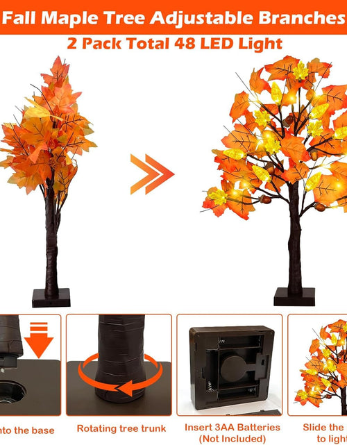 Load image into Gallery viewer, SURCVIO 2 Pack 24in Prelit Fall Maple Tree Decorations 48 LEDs Timer Battery
