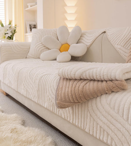 Aucrovee Plush Non Slip Sofa Cover 3 Cushion 36x63 White 1 PCS