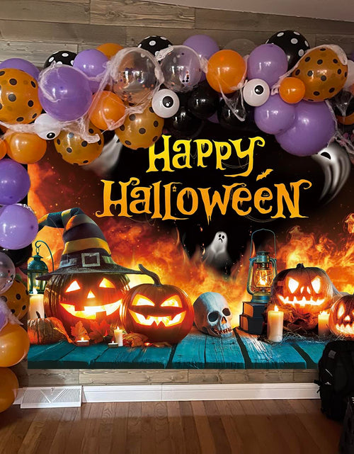 Load image into Gallery viewer, Happy Halloween Backdrop Ghost Pumpkin Flame Haunted House Party Banner 6x4FT
