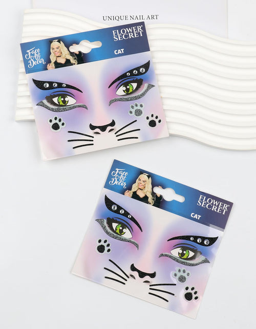 Load image into Gallery viewer, Totelux Cat Face Glitter Tattoos Stickers Temporary Tattoo 2Pcs
