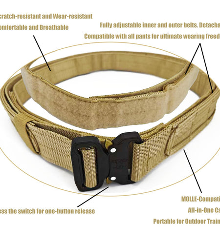YouchingWld Belt V2 Adjustable Tactical Molle Belt Metal Buckle Khaki 36-46