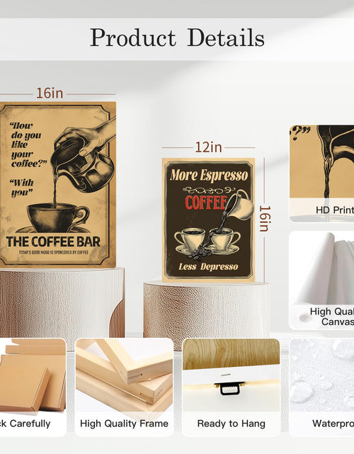 Load image into Gallery viewer, HTTART Vintage Coffee Canvas Wall Art 12x16 Set of 2 Retro Brown
