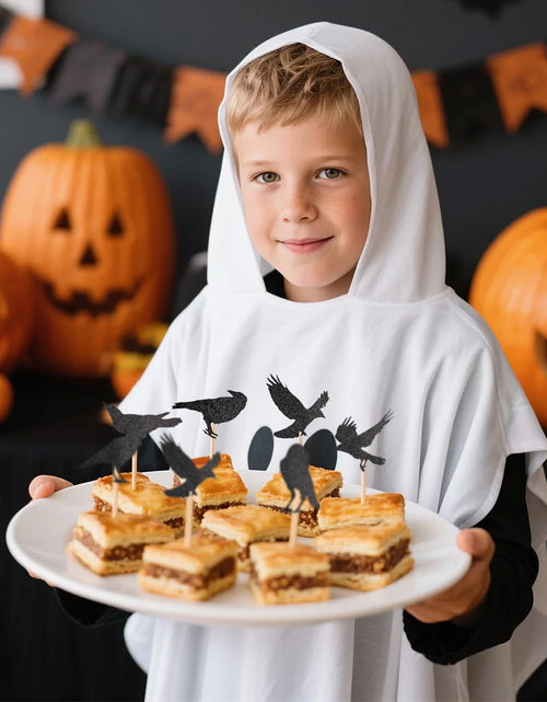 Load image into Gallery viewer, GUYI 24 PCS Halloween Crow Cupcake Toppers Horror Picks Cardstock Toothpick
