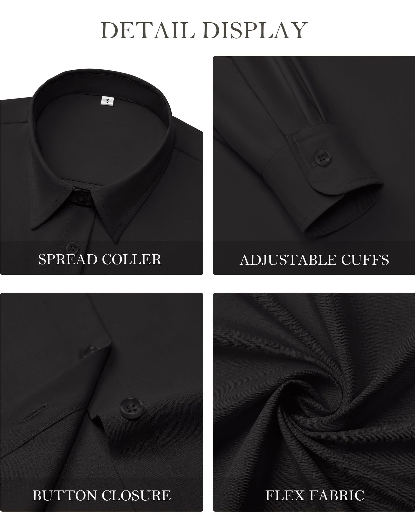 Gleeivy Womens Button Down Dress Shirt Long Sleeve Fitted Black Size XL