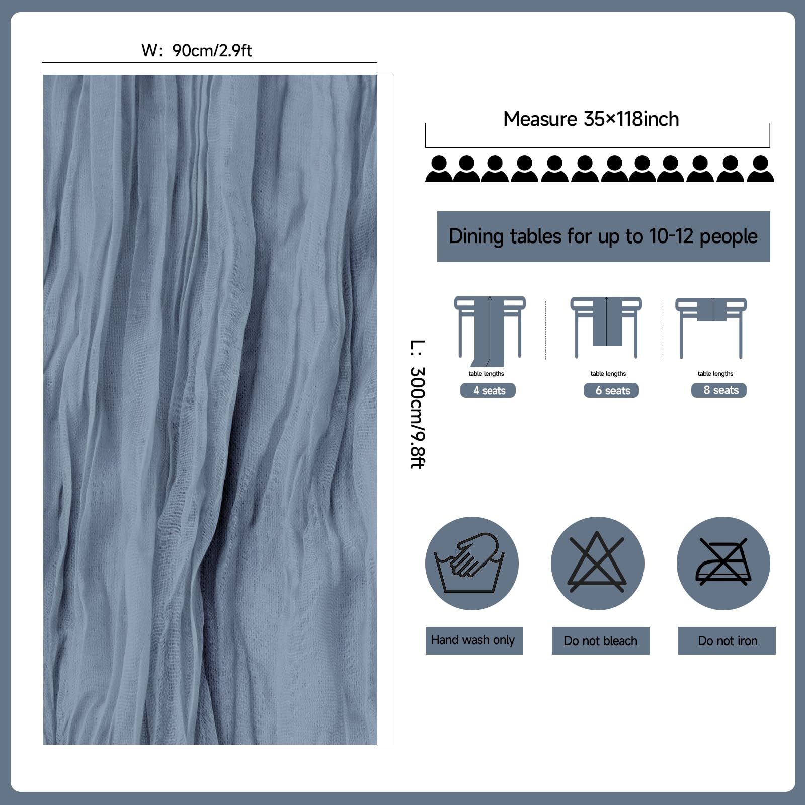 ZKPMJH 6PCS Dusty Blue Cheese Cloth Table Runner 35x120in Rustic Sheer