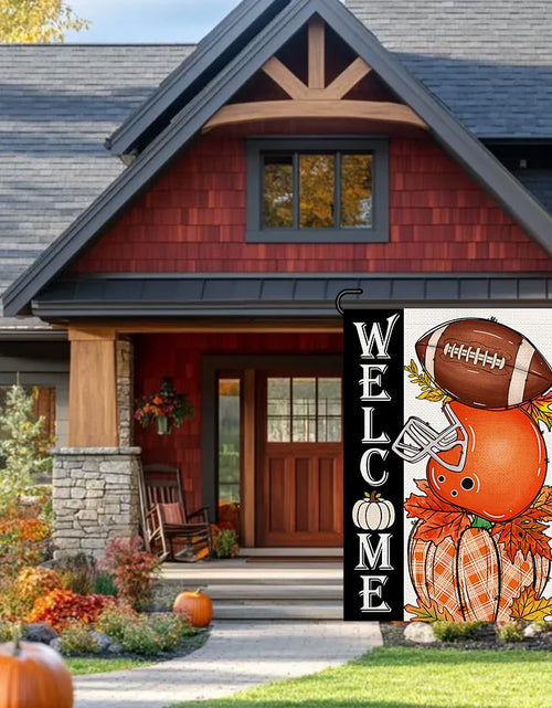 Load image into Gallery viewer, Decorhua Fall Garden Flag Burlap 12x18 Double Sided Football Pumpkin Orange
