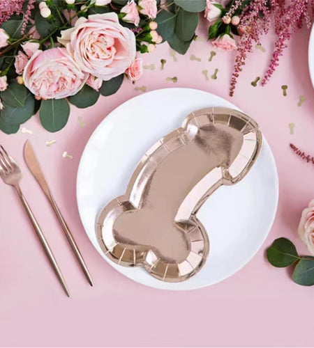 HQKJGSYX 10 PCS Disposable Glitter Party Plates Rose Gold Geometric Modern