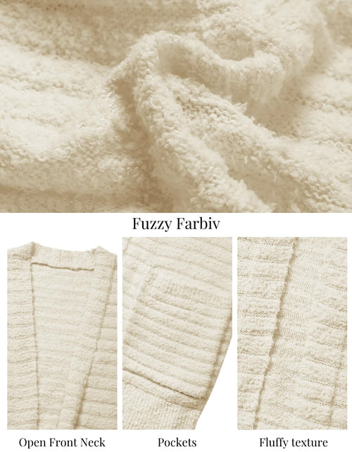 Load image into Gallery viewer, CiCiBird Women Long Fuzzy Knit Cardigan Sweater Open Front Beige Size XL
