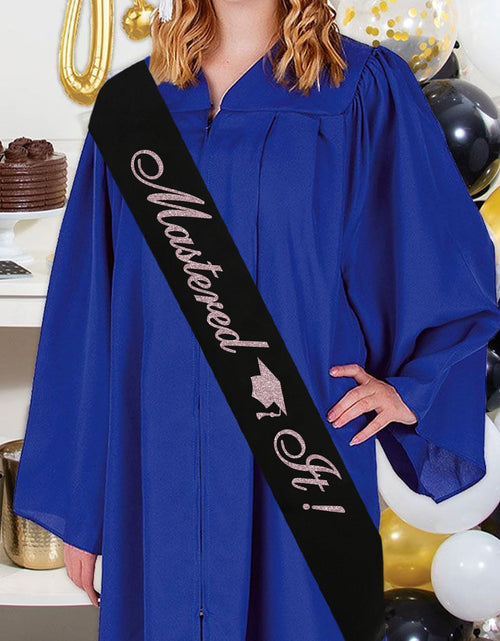 Load image into Gallery viewer, PYQWA Mastered It Graduation Sash Black Satin Rose Gold Foil Class of 2026

