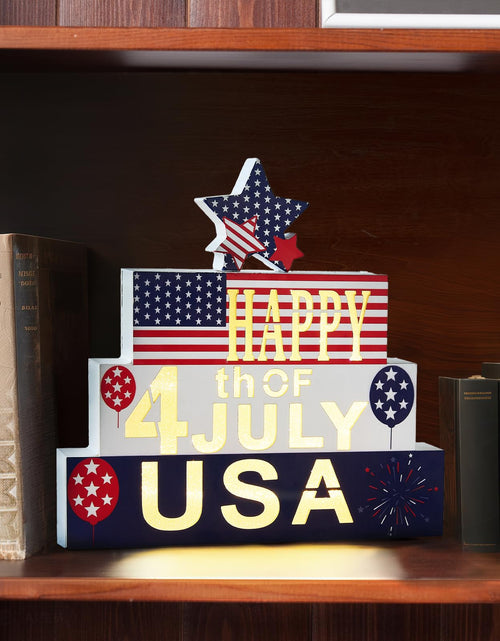 Load image into Gallery viewer, WBao Halloween Wooden Set 9.4in Glowing 3D Letter Battery Powered Red White Blue
