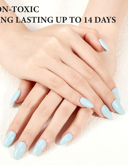 Load image into Gallery viewer, KBS Designer Handmade Press On Nails Blue Short French Tip Almond 16 Sizes Kit
