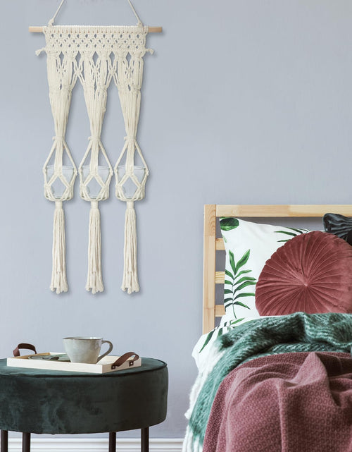 Load image into Gallery viewer, Briful Macrame Wall Hanging Shelf Cream-White with 3 Glass Vases Boho Decor
