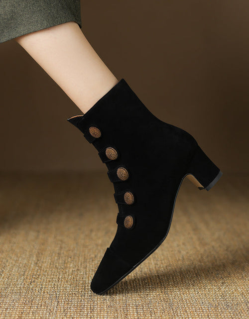 Load image into Gallery viewer, Women’s Retro Suede Chunky-Heel Side-Zip Ankle Boots
