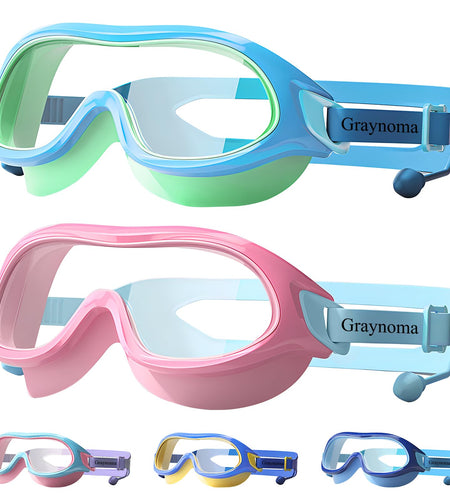 Graynoma Swim Goggles 2 Packs with Earplugs UV Protection Green Pink Size 10-18