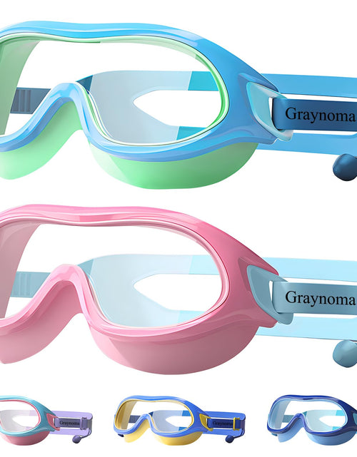 Load image into Gallery viewer, Graynoma Swim Goggles 2 Packs with Earplugs UV Protection Green Pink Size 10-18
