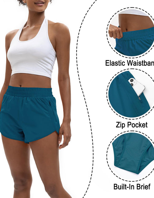 Load image into Gallery viewer, SAFWAK Women's High Waisted Running Shorts Quick Dry Zipper Pocket Turquoise L

