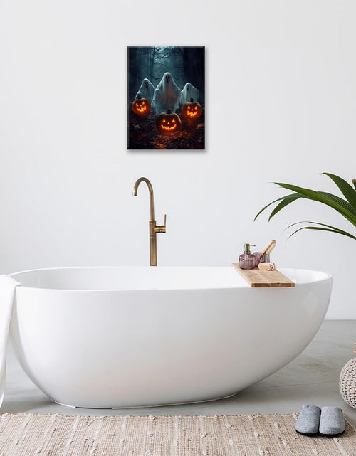 Load image into Gallery viewer, Gothic Halloween Ghost Pumpkin Wall Art Canvas Painting Framed 12x16
