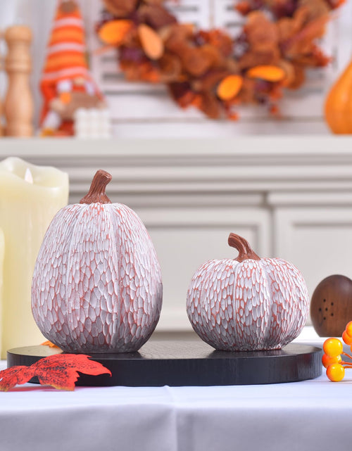 Load image into Gallery viewer, Ovootok Resin Pumpkins Fall Decorations White 2PCS Thanksgiving Decor
